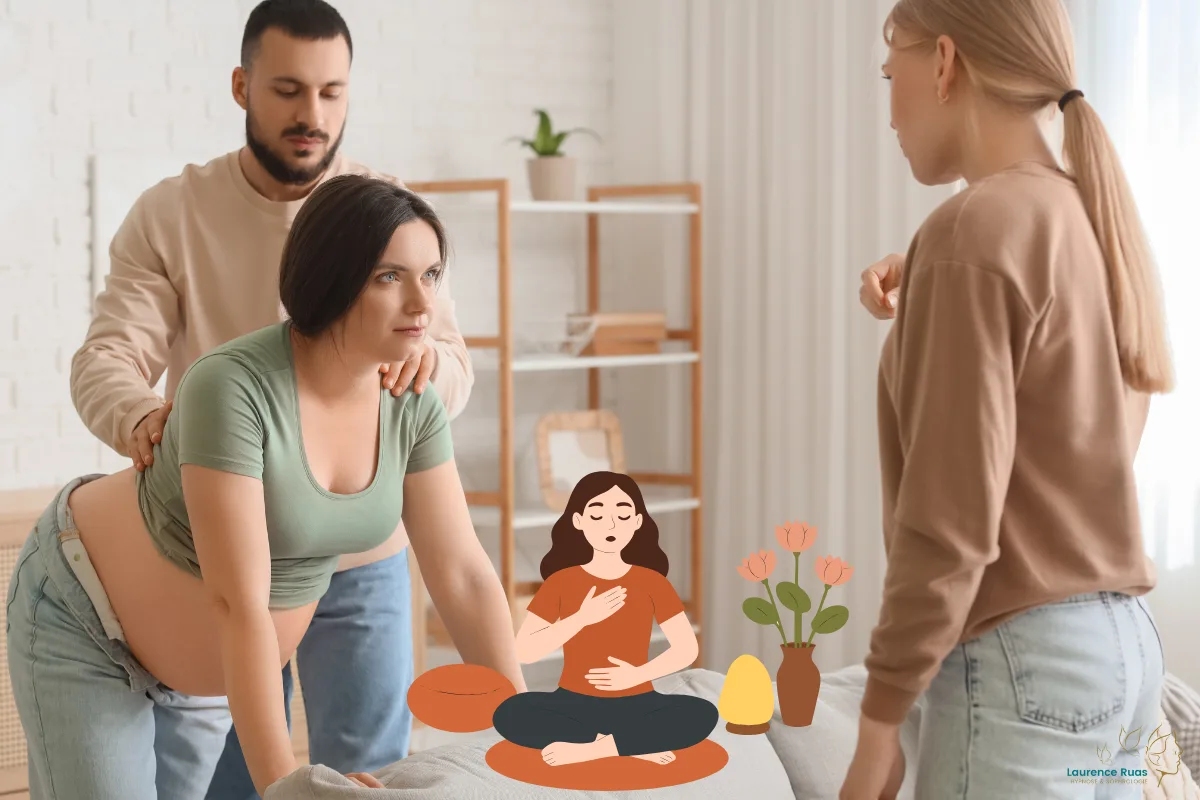 sophrologue accompagnant une femme enceinte